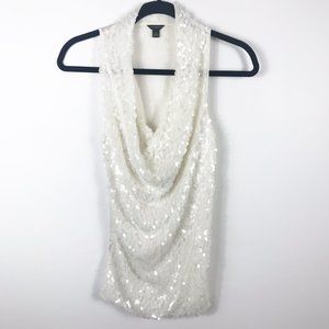 AnnTaylor White Sequined Bling Party Tank Top XS